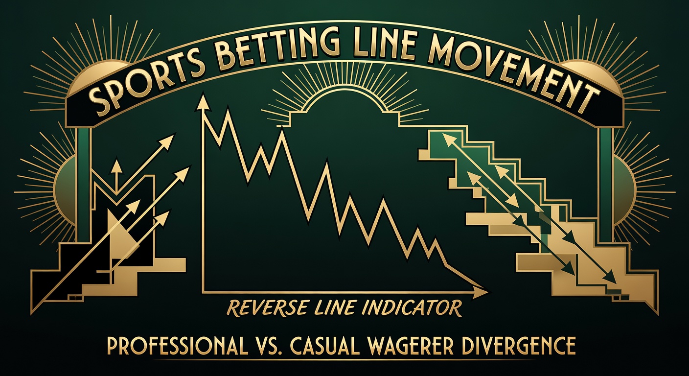 Sports betting line movement chart showing reverse line indicator and professional versus casual wagerer divergence