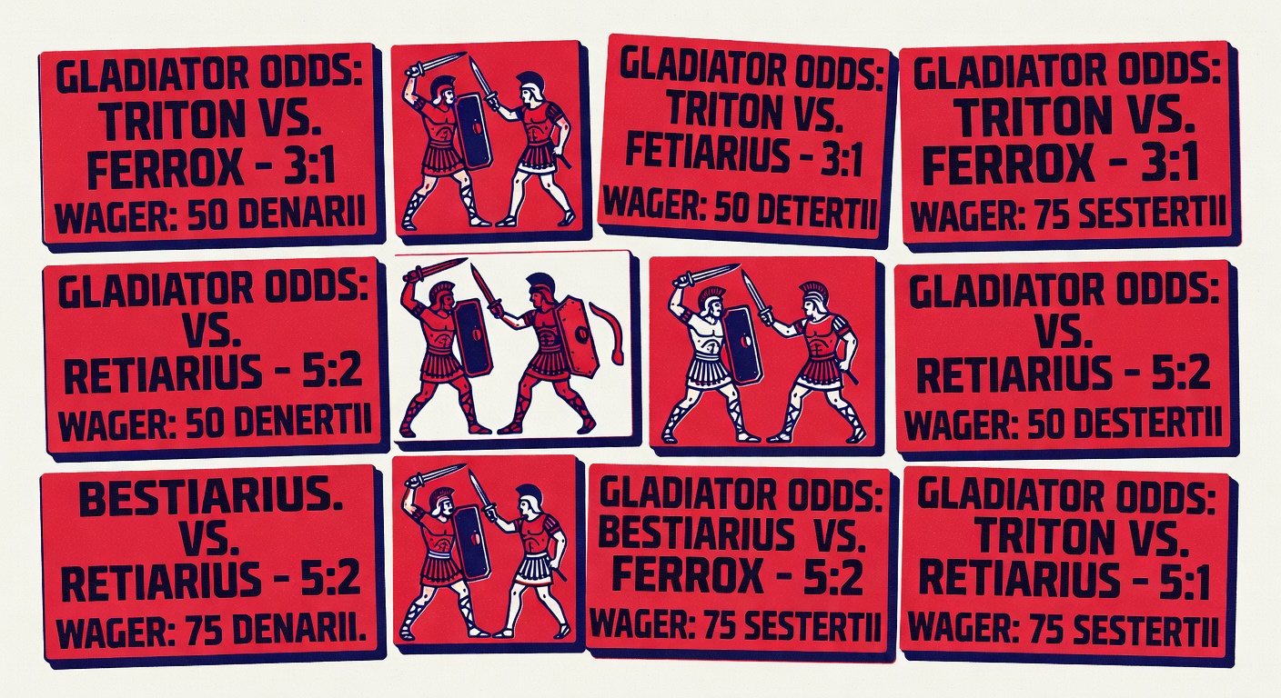 Ancient Roman betting tablets showing gladiatorial combat odds and wager amounts