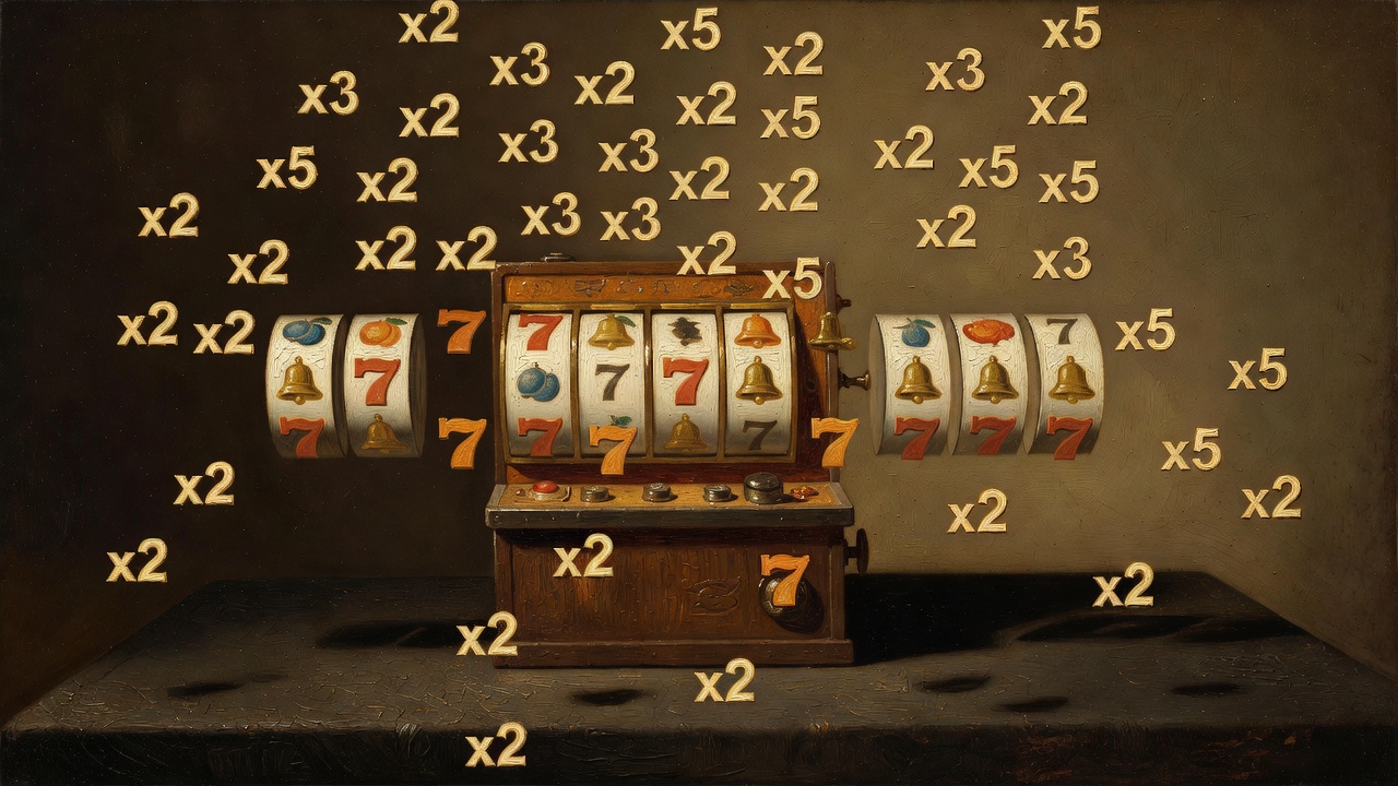Slot machine feature animation sequence showing free spin reel expansion and bonus multiplier symbol cascade effect