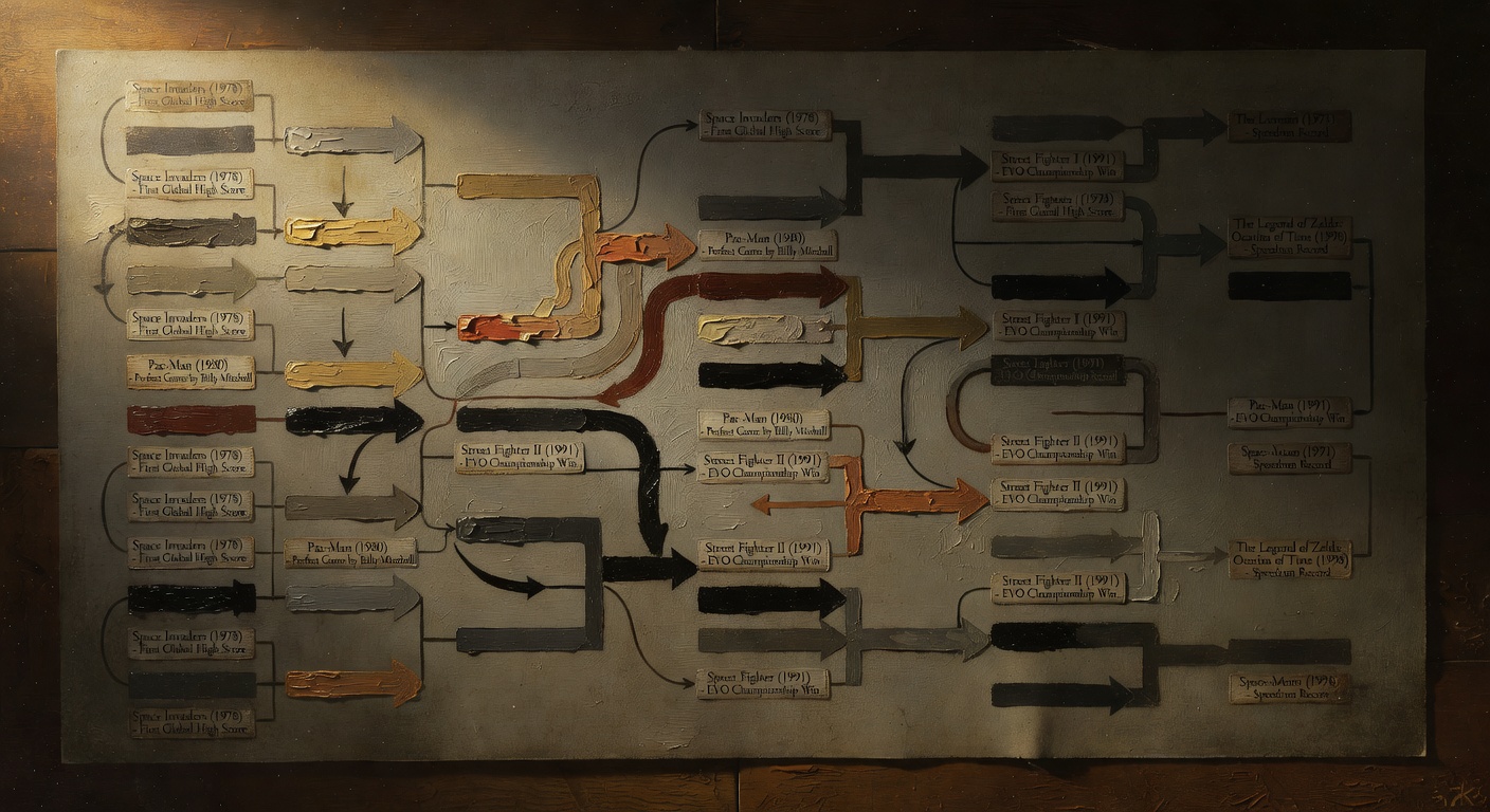 Championship tournament bracket and progression showing historical gaming achievement record