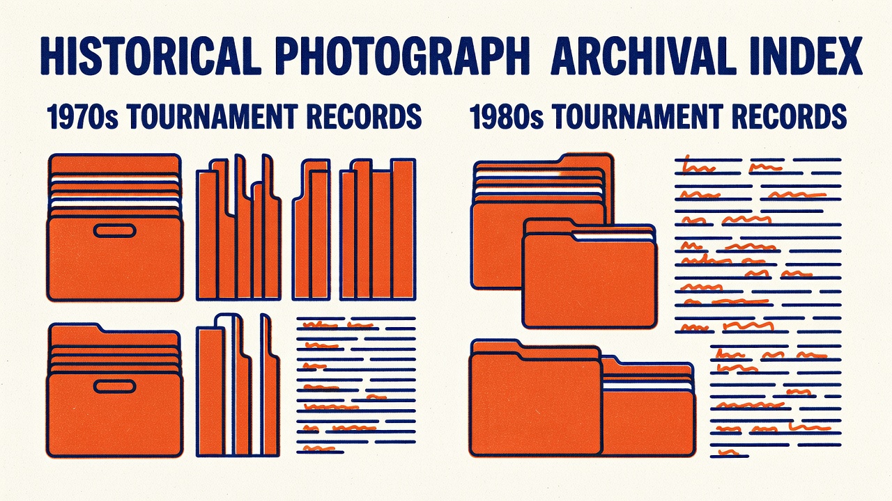 Historical photograph archival index showing tournament records from two different decades