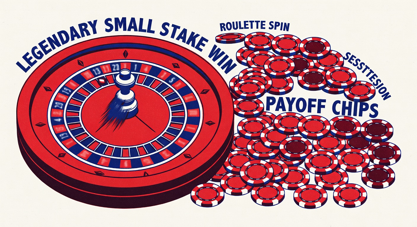 Roulette wheel spin and payoff chips from legendary small stake winning session