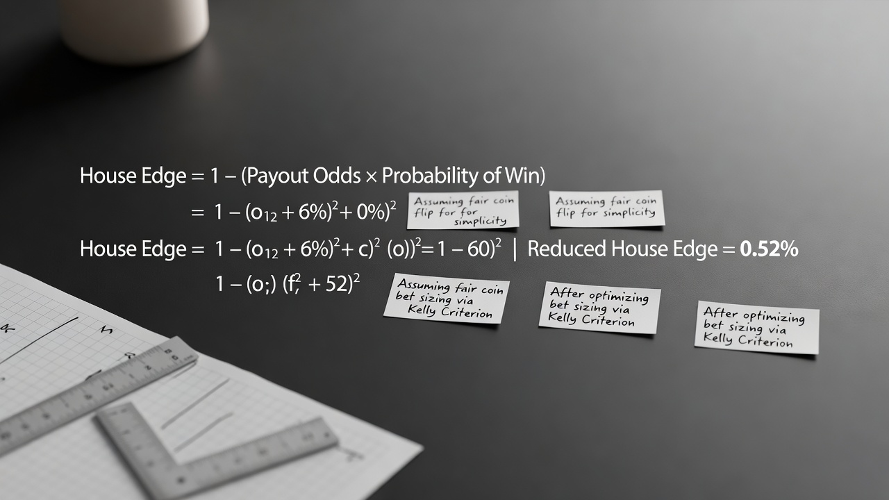 Algebraic equation breakdown showing house edge percentage reduction with calculation notes