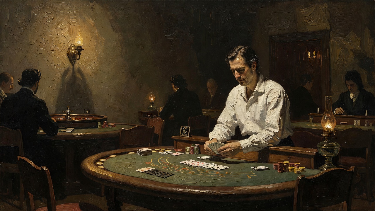 Interior casino studio space with dealer station setup showing active night shift operations