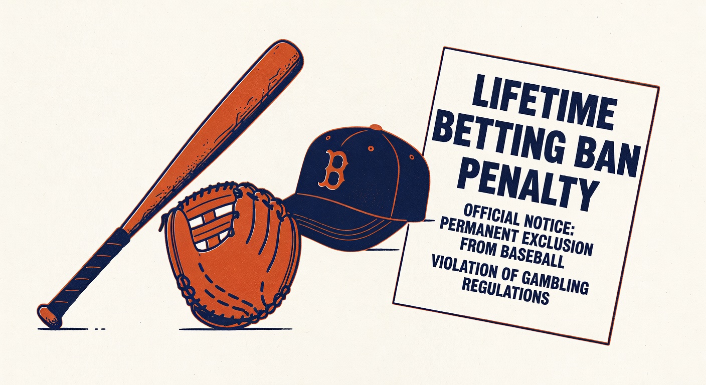 Baseball memorabilia and lifetime betting ban penalty document display together