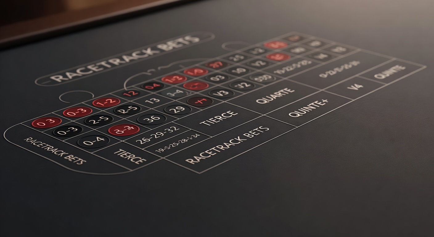 Racetrack roulette layout betting grid showing specialized wagering position options