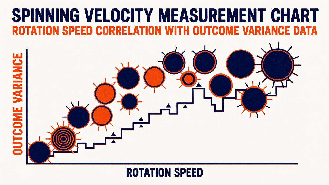 Spinning velocity measurement chart showing rotation speed correlation with outcome variance data