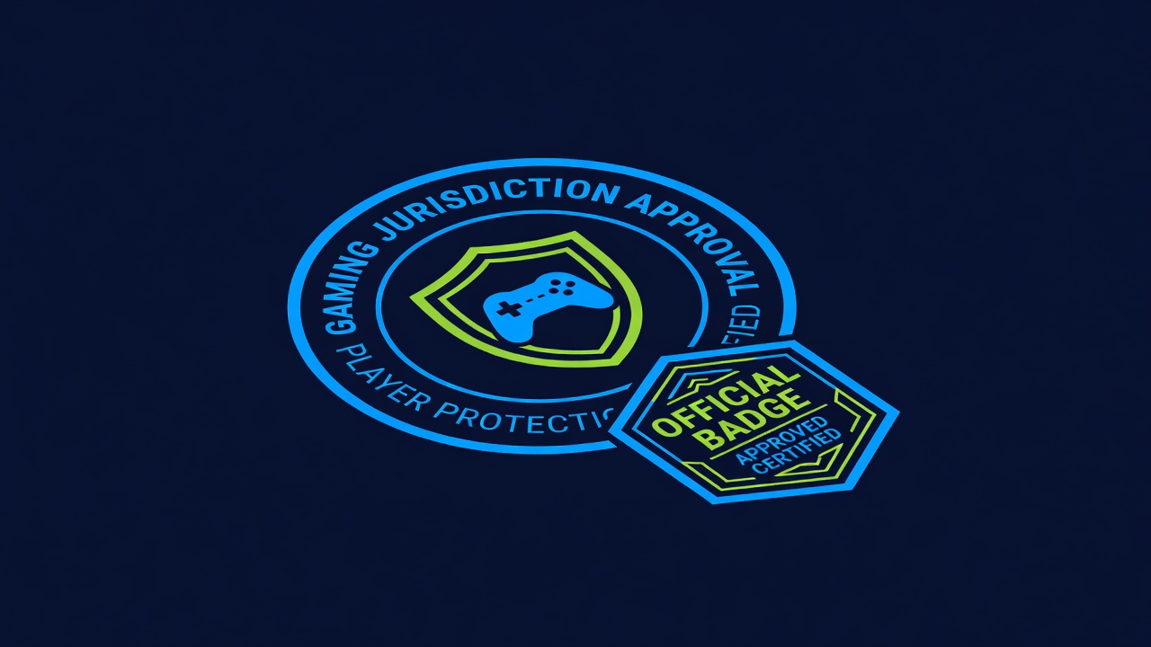 Regulatory seal and official badge indicating gaming jurisdiction approval and player protection certification