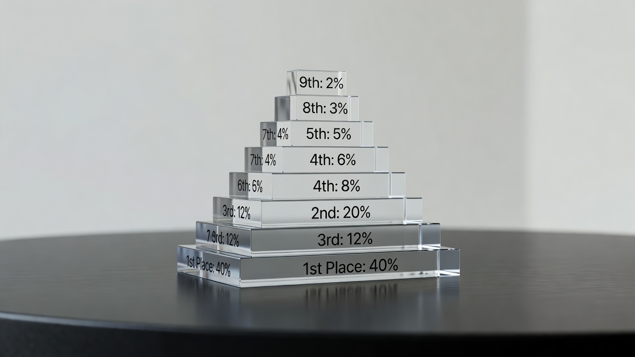 Tournament payout structure pyramid showing percentage distribution across final table positions