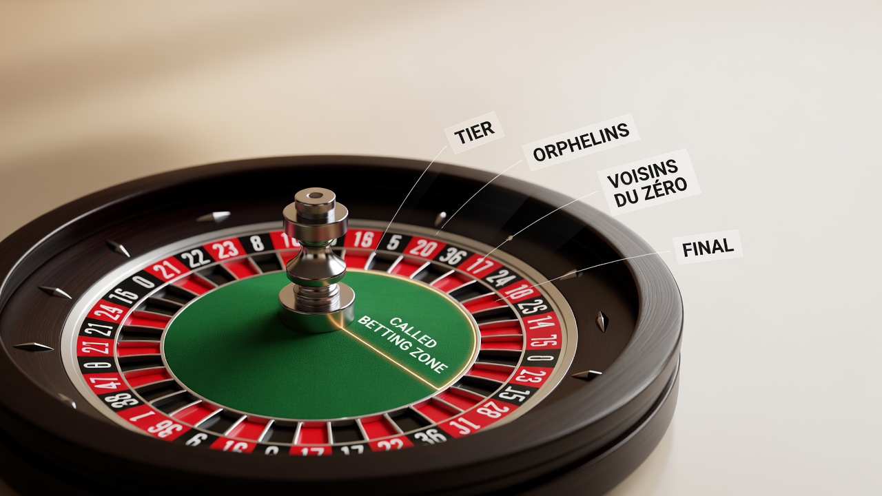 European roulette wheel diagram highlighting called bet betting zone section annotations