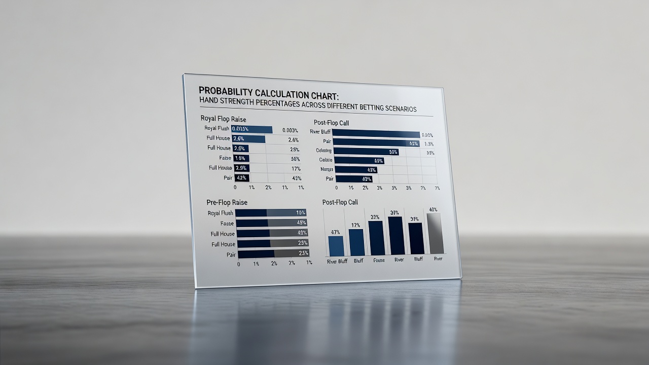 Probability calculation chart showing hand strength percentages across different betting scenarios