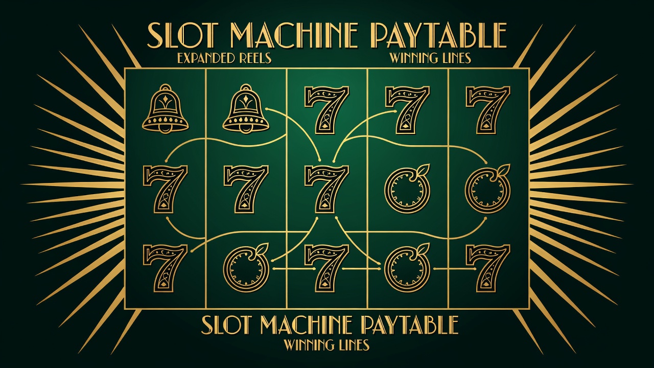 Slot machine paytable grid showing expanded reel combinations and winning line arrangement display