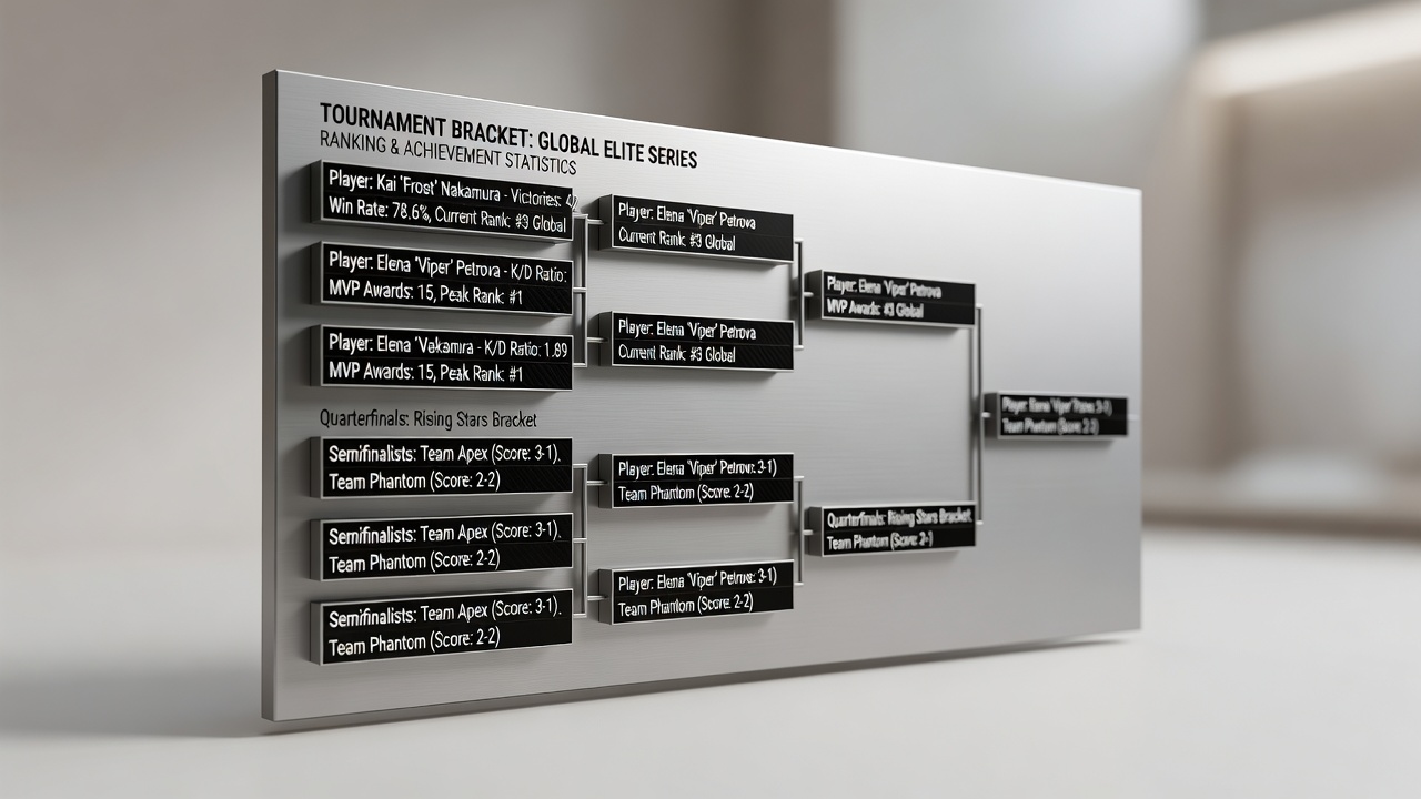 Tournament bracket display featuring professional player achievement statistics and ranking