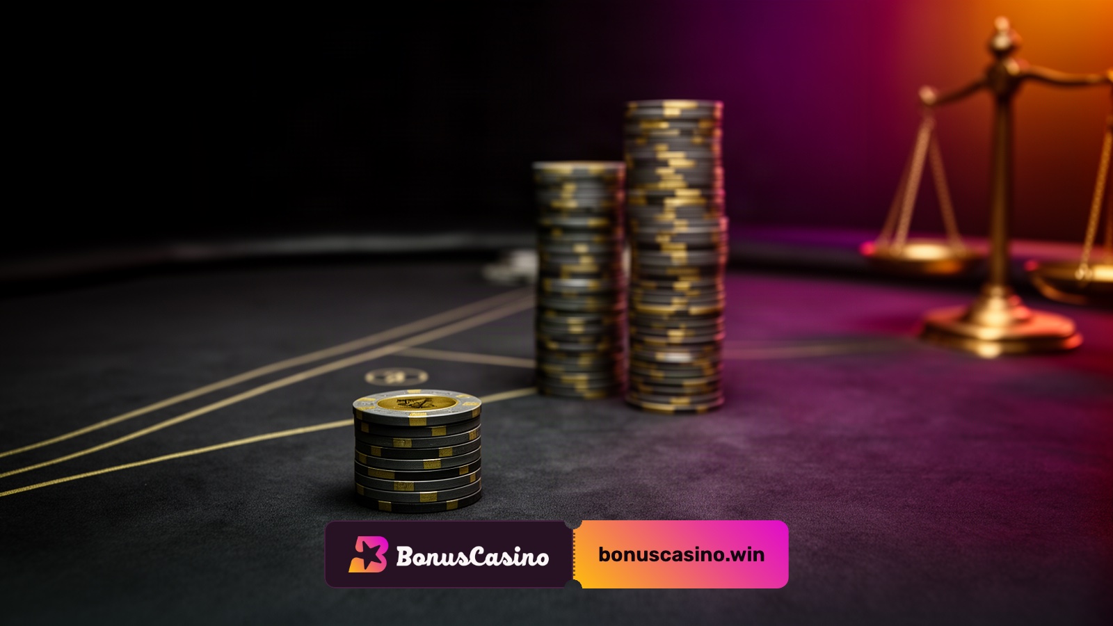 A small stack of three chips stands in front of a far taller column of gold-inserted chips on black casino felt.