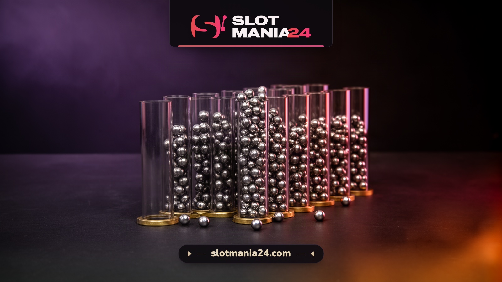 Two rows of sorting tubes filled with steel balls, one row stacked tight in the middle and the other spread wide across all tubes.