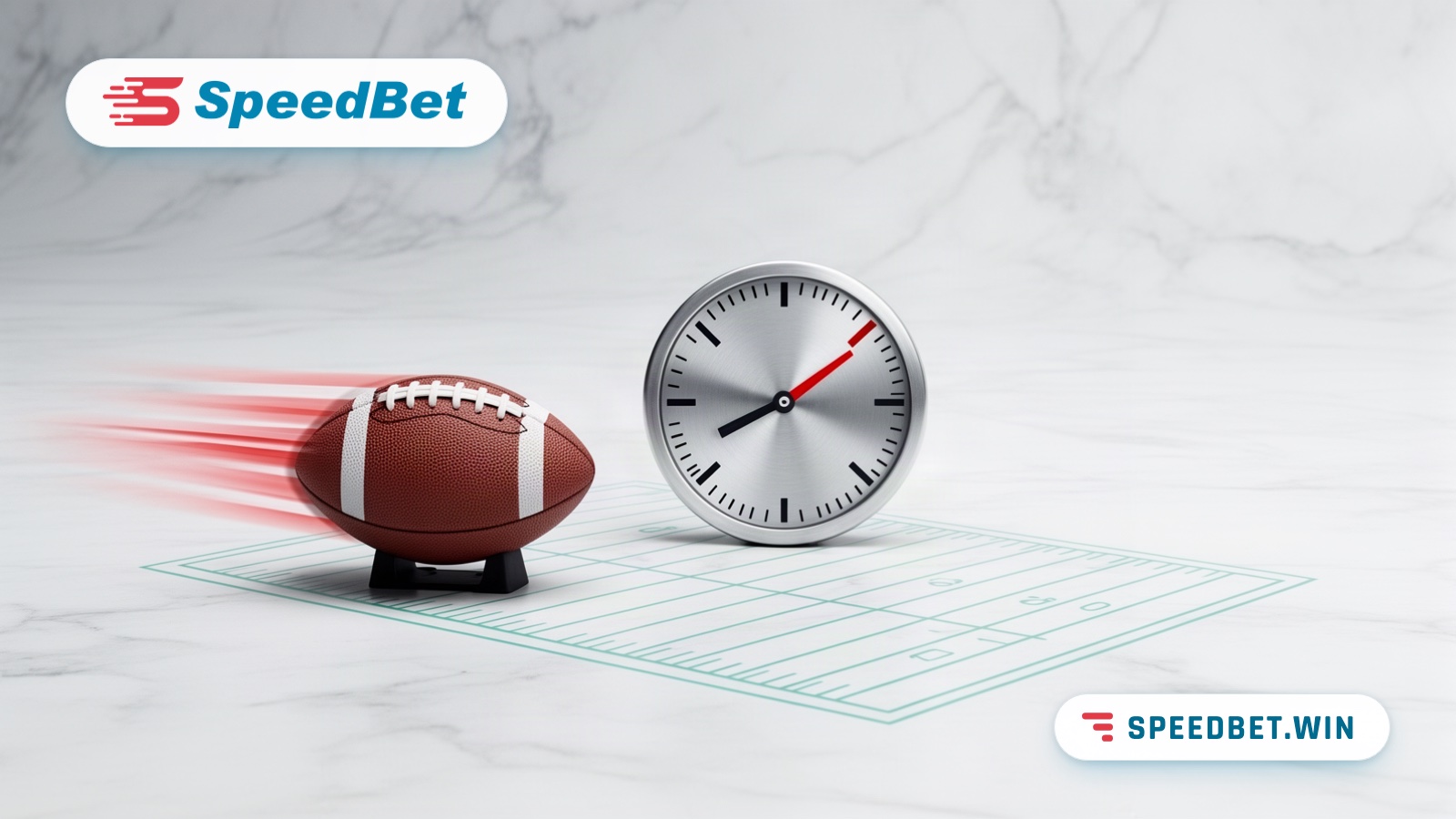 A brushed aluminium gauge with its needle pointing at a single red tick beside a blurred football on a kicking tee.